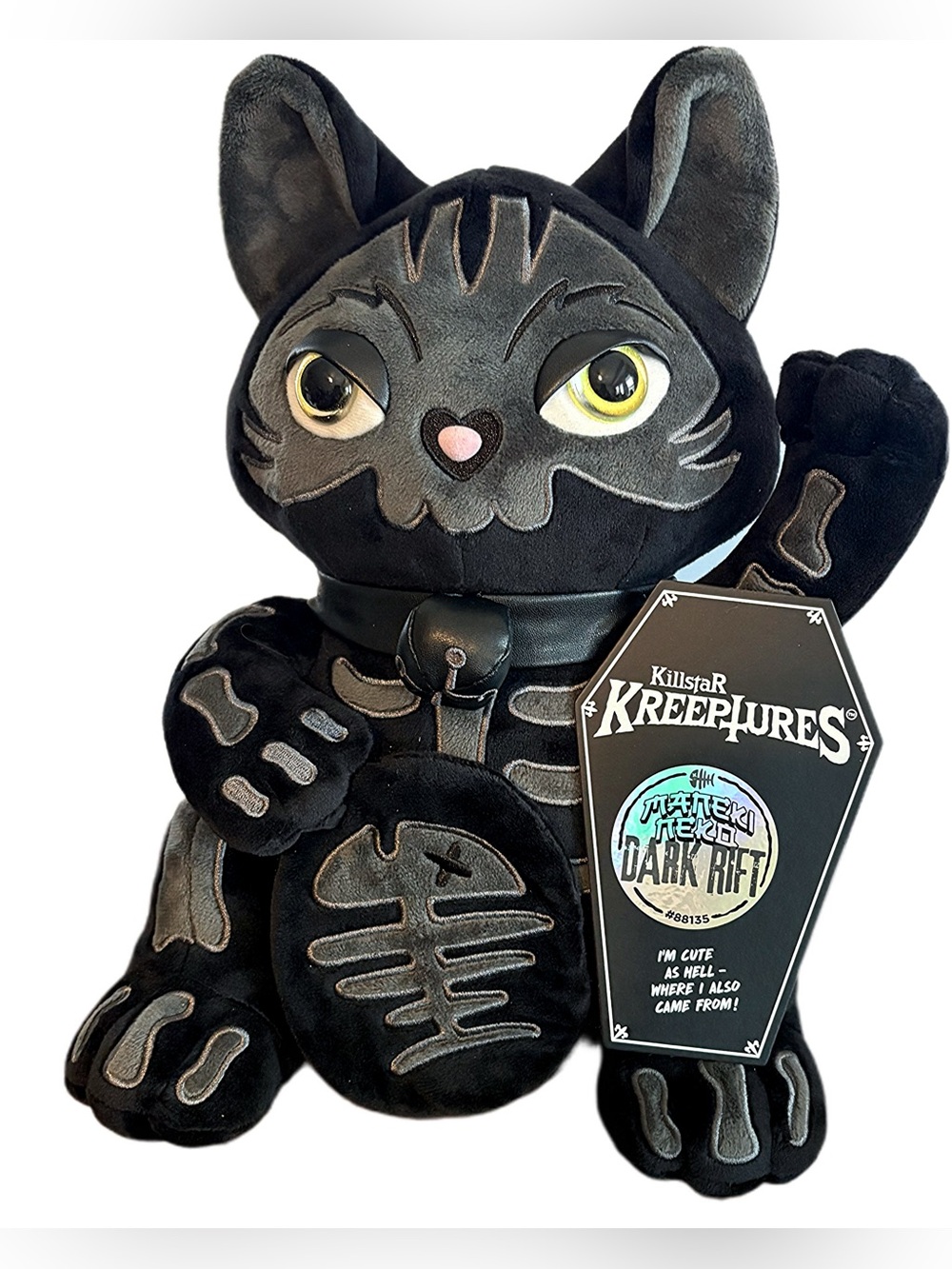 KILLSTAR Dark Rift Maneki Neko Black & Gray Kreeptures Cat Plush